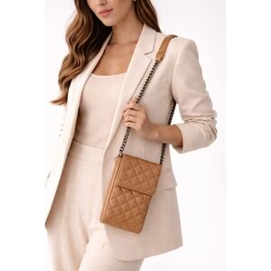 KC Jagger Quilted Faux Leather Chain Crossbody Tan Quiet‎ Luxury